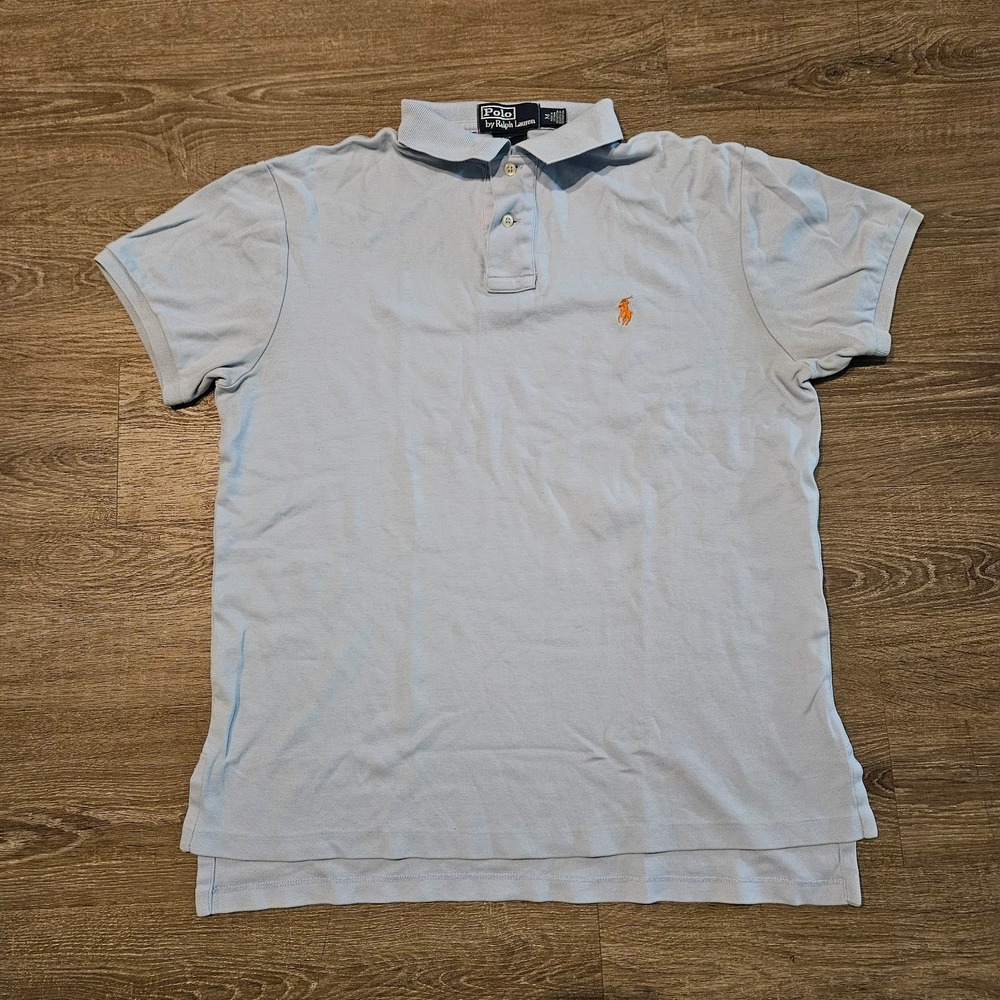 Polo Ralph Lauren  Men's Polo Shirt Medium Light Blue Orange Pony Soft Cotton